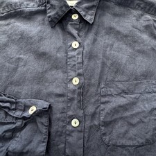 Bryn Walker Shirt Womens L Blue Long Sleeve Button Up 100% Linen Made In USA