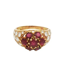 Piaget Ruby Diamond Cluster Ring 18k Yellow Gold Size 7.5 ~4.01ctw