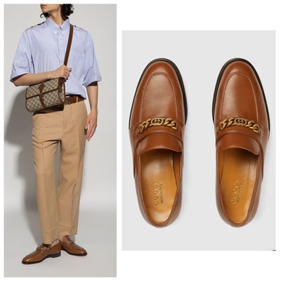 Gucci Chain Interlocking GG Loafer Brown Italian Leather  display picture 1