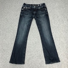 Miss Me Boot Jeans Womens 28 Blue Dark Wash Embroidered Flap Pockets Stretch