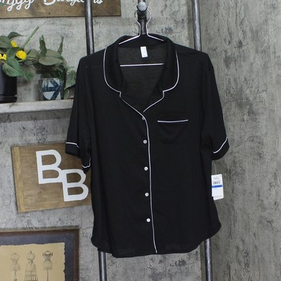 flora By Flora Nikrooz Womens Annie Notch Pajama Shirt Top T90416 Black XL