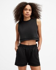 AllSaints Women's Black Cropped Tank Top UK Size M Pullover Crew Neck Sleeveless