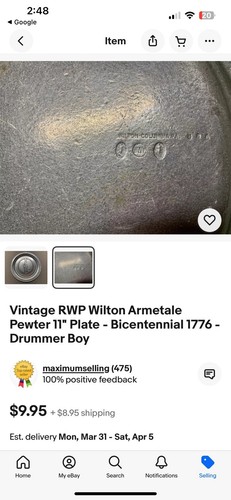 Vintage RWP Bicentennial 1776 Wilton Pewter 11”“Drummer Boy” Plate - Picture 5 of 5