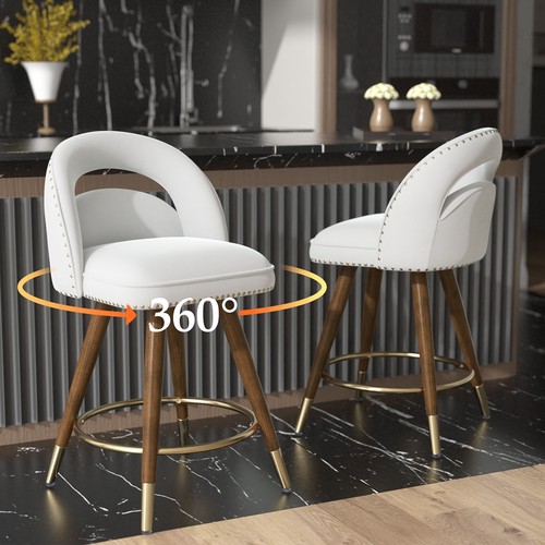 24" Counter Height Bar Stools Set of 2 Swivel Velvet Low Back Counter Bar Chair - Picture 9 of 39