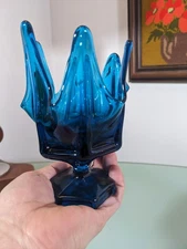 Vintage Viking Glass Blue Blunique Mini Epic Column Compote