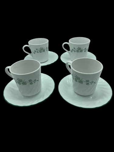Set of 4 Corelle Callaway Green Ivy Swirl - Mugs Cups and Saucers