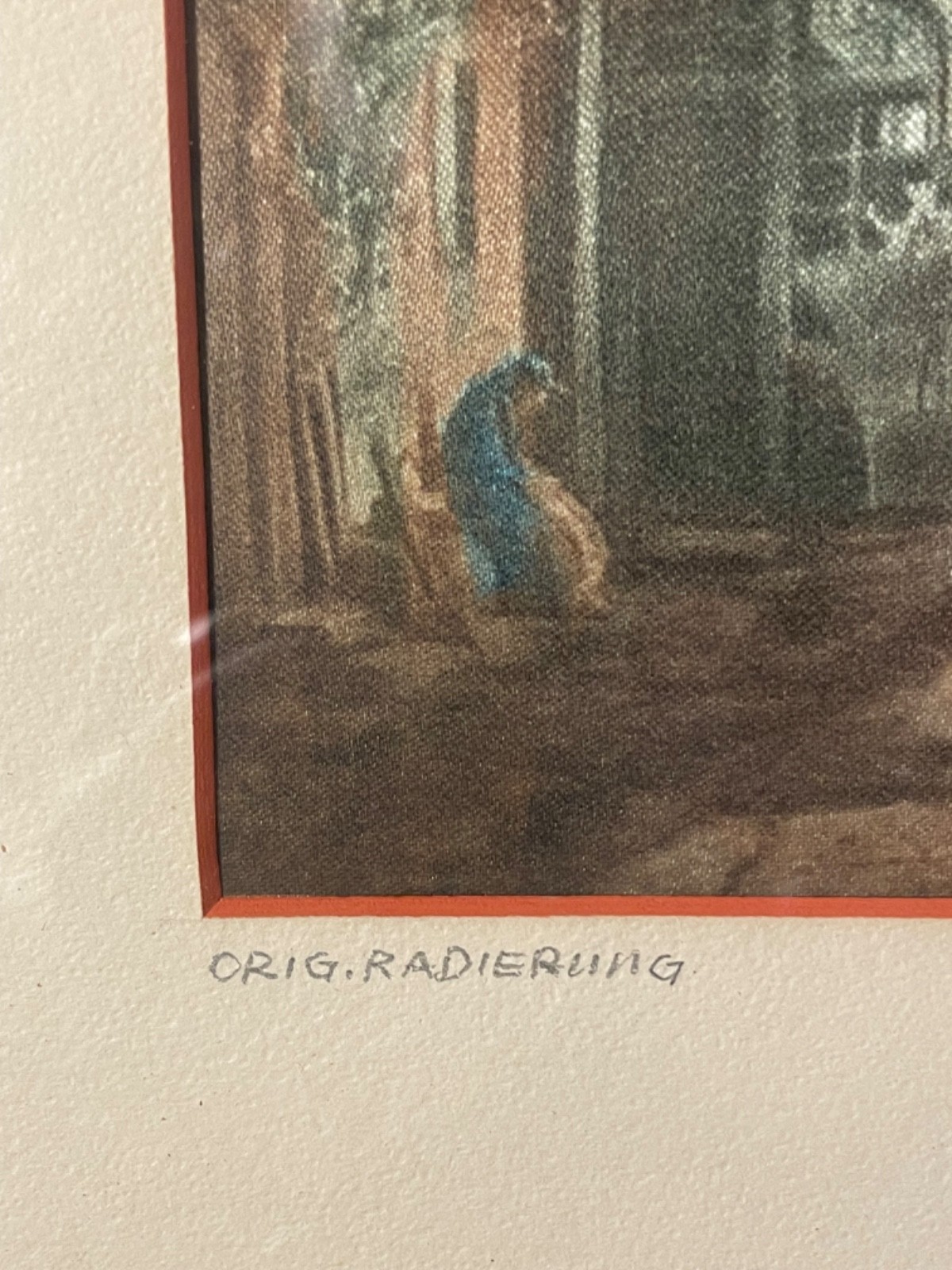 🖼✨Vintage Austrian “Original Etching on Satin” – Carl Spitzweg European Street