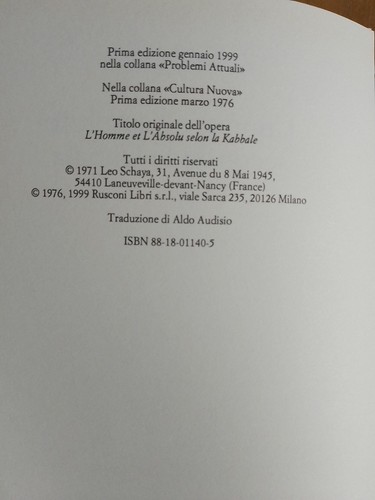 L'UOMO E L'ASSOLUTO SECONDO LA CABALA L. Schaya Rusconi 1999 - Foto 5 di 5