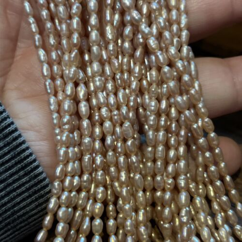 Pale Pink Old Stock 3-4mm Natural Freshwater Pearl Loose Beads 16in Strand - Picture 4 of 4