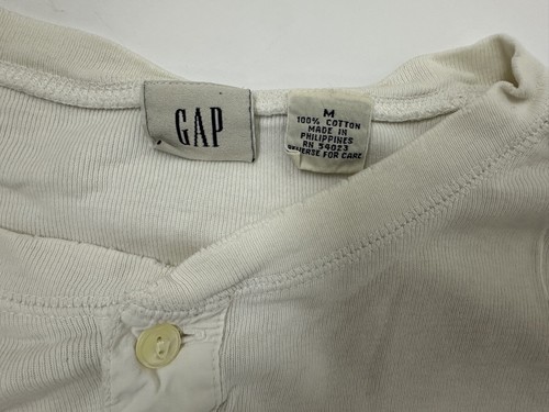 Distressed Gap Henley Herren M Oversize Weiß Langarm Gerippt Grunge Vintage 90s - Bild 18 von 21
