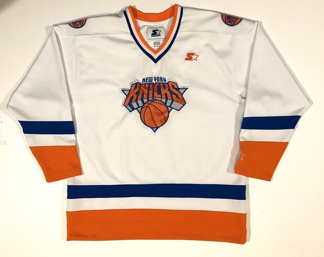 VTG New York Knicks Embroidered Starter Hockey Home Jersey Mens Size
