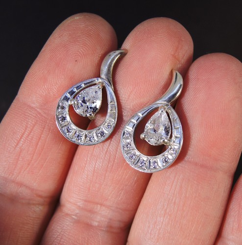 Birnenhalo Ohrringe Sterlingsilber funkelnde Braut Multi Stone Tropfen Ohrringe - Bild 5 von 6