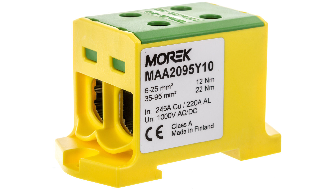 OTL95-2 connector, yellow-green color 2x Al/Cu 6-95mm2 1000V Universal te /T2UK