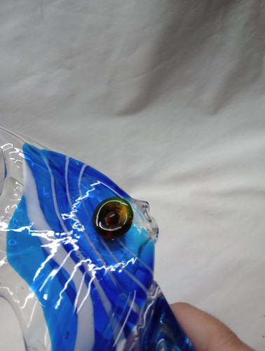 Hand Blown Blue Glass Fish Figurine Sculpture Paperweight 10" Murano style - Picture 7 of 8