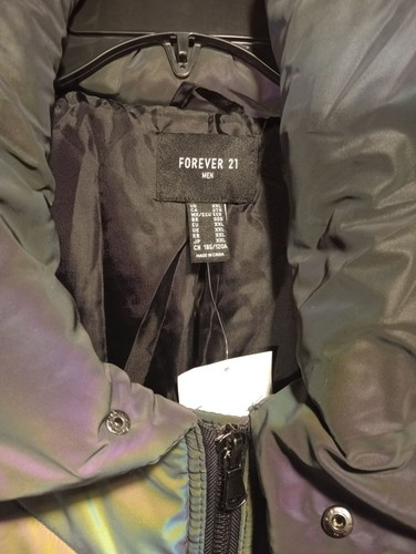 Forever 21 Nuevo Con Etiquetas Hombre Puffer Gris Metalizado Cremallera Completa Chaqueta Talla XXL - Imagen 6 de 11
