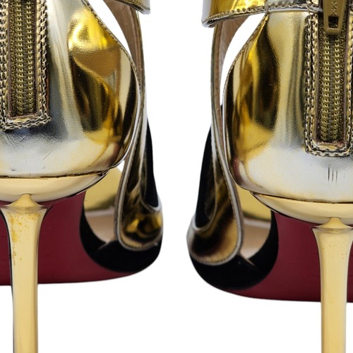 Christian Louboutin Rotonda Sandalias De Cuero Pumps 100 Oro EU 34 US 4 - Nuevo - Imagen 5 de 14