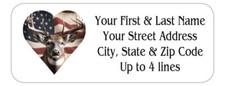 150 Deer Buck Usa Flag heart shape Mailing Return Address Labels Personalized