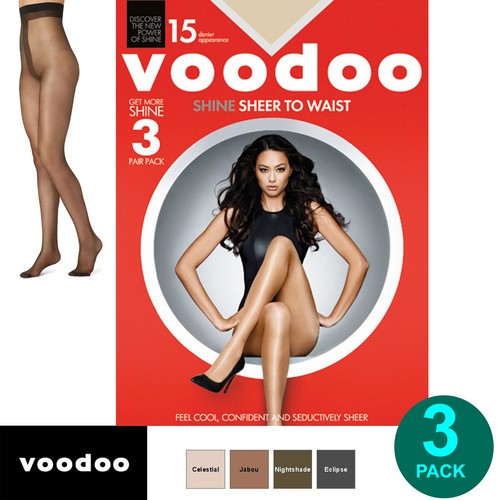 Paquete de 3 medias pantimedias vudú brillantes transparentes a la cintura 15 denier para mujer - Imagen 1 de 7