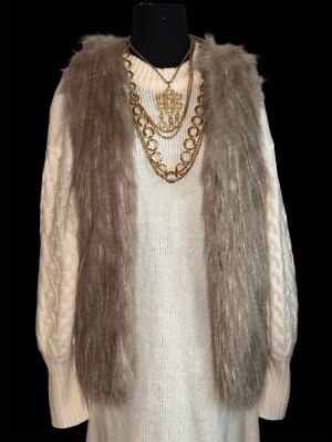 Sebby Collection Faux Fur Sweater Back Vest Natural Women's Medium 
