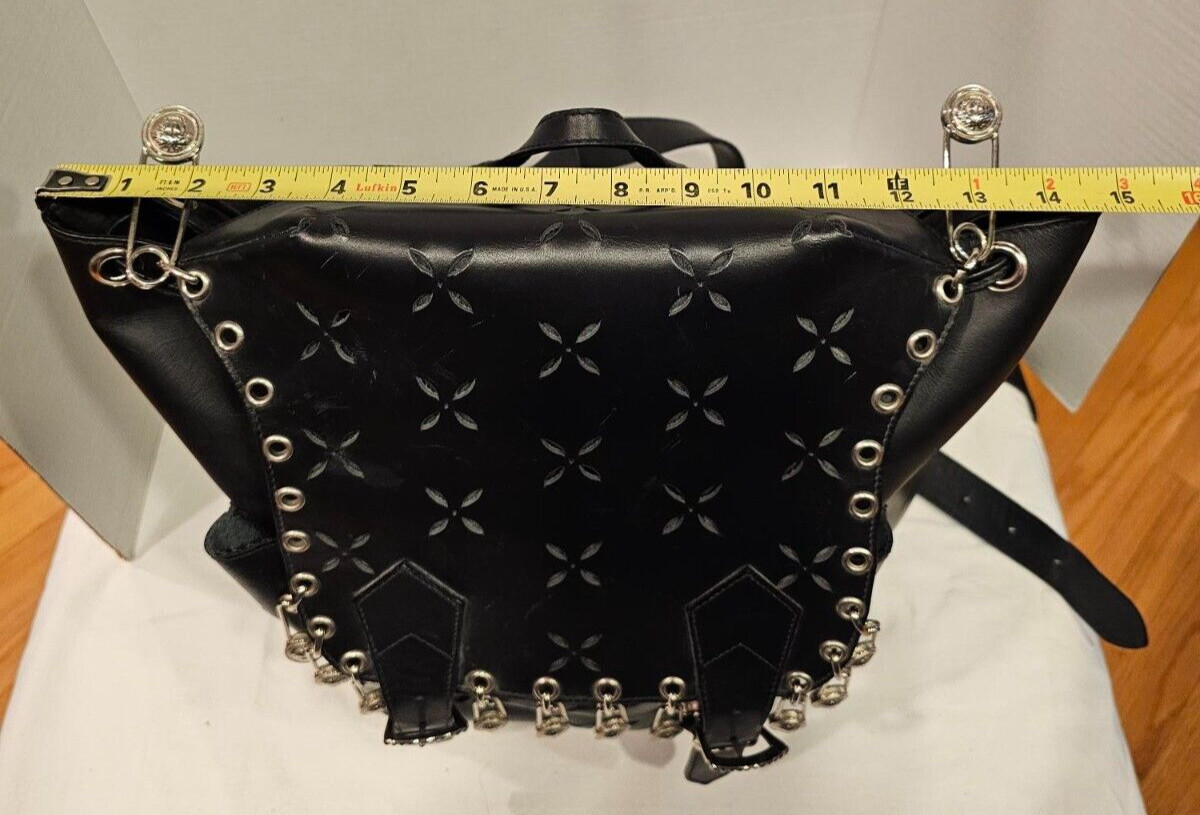 Authentic  GIANNI VERSACE 1990 Black Leather Medusa Safety Pin Backpack FREE S&H image 3