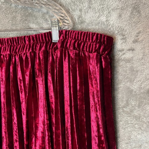 ModCloth Women Wine Red Elastic Waist Full Pleated Velvet Midi Pull On Skirt 4X - Picture 3 of 10