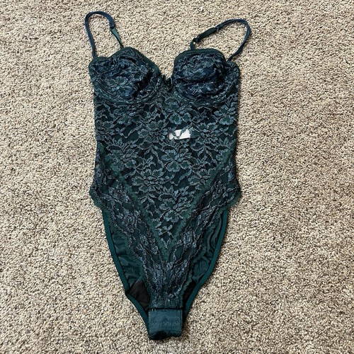 Vintage 80er Gold Tag Victoria Secret Teddy Dessous Smaragd Spitze 34C Größe Small sexy - Bild 1 von 11