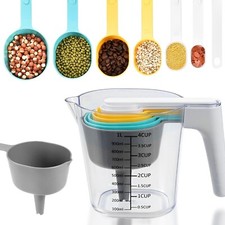 Set of 9 Measuring Cups Spoons Nesting Plastic Kitchen Cooking Baking Stackable
