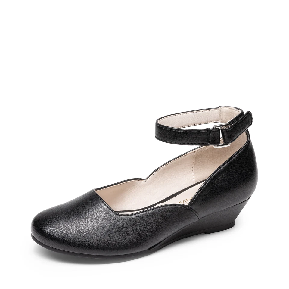 Zapatos de salón formales de vestir con cuña baja y correas al tobillo para niñas boda fiesta baile Foto 2 de 4