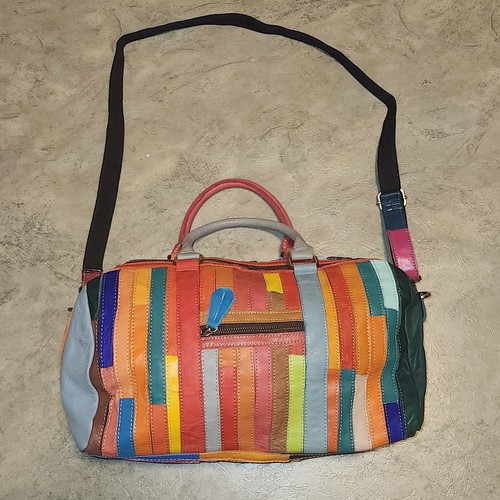 Just Millie Crossbody Multicolored Patchwork Geniune Leather Zip Bag Boho