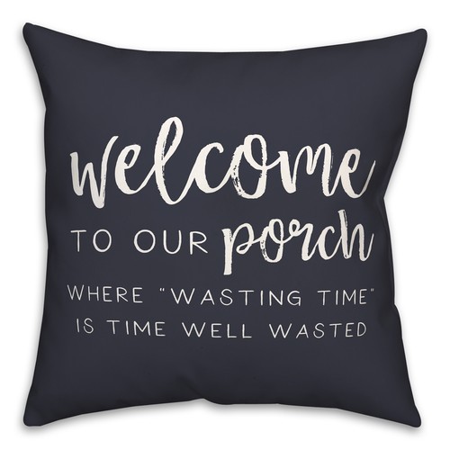 Creative Products Welcome To Our Porch Navy 18 x 18 Indoor / Outdoor Pillow - Imagen 1 de 3