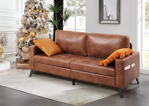 79" Leather Sofa Couch Mid Century Modern Faux Leather Couches for Living Room - Picture 78 of 80
