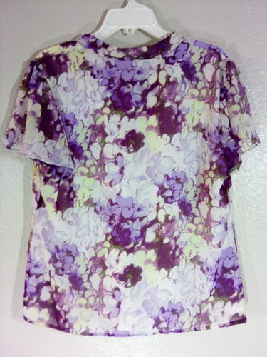 Elementz Womens Floral Butterfly Shirt Blouse Size Large Button Up Top PURPLE - Picture 2 of 3