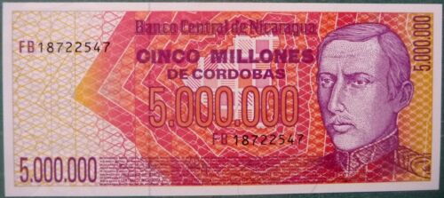 NICARAGUA 5 000 000 5000000 5 MILLION CORDOBAS UNC NOTE FROM 1990, P165