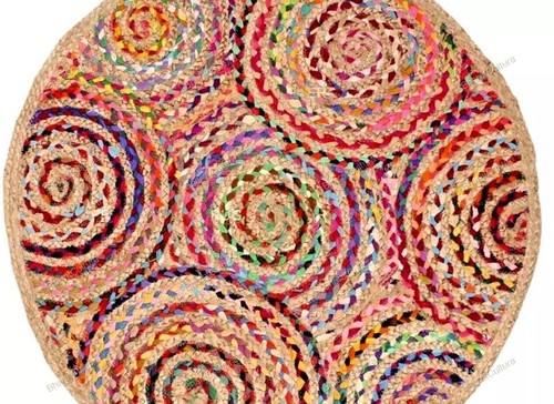 Handmade Indio Multicolor Yute Alfombras 1.8x1.8m Bohemio Alfombra Tejido a Mano - Imagen 6 de 9