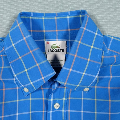 Lacoste Shirt Men 38 Blue Check Long Sleeve Button Down Crocodile Alligator Top - Picture 13 of 21