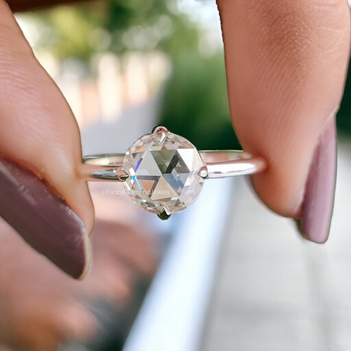 1.00 CT Round Rose Cut Colorless Wedding Moissanite Ring Bridal Gift Ring FD22 - Picture 2 of 10