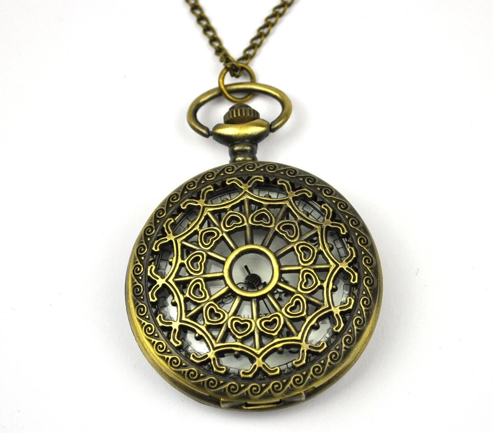 Taschenuhr Retro Kettenuhr Uhr mit Kette Herrenuhr Herz Netz Stern Ranken Motiv - Bild 1 von 4