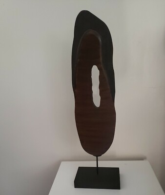 Modern abstract Decorative ornament ,Wood Slice Object on Stand,wood & iron.