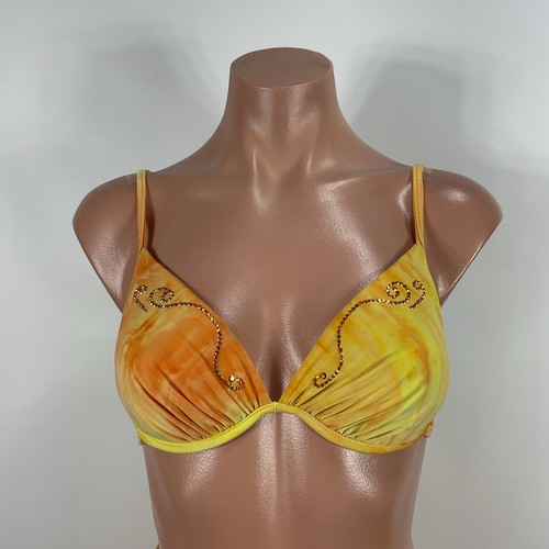 Vintage 90s y2k Endless Sun Bikini sz S Orange Yellow Tie Dye Fold Over Sequin - Picture 3 of 10