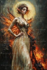 FIRE NYMPH ART PRINT, Fantasy Fairy Decor, Witchy Fae Gothic Woman Poster F306