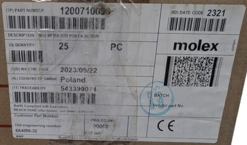 25pc Molex Woodhead 8A4006-32 1200710039 Circular Metric Connector 4Pin NEW - Picture 8 of 12