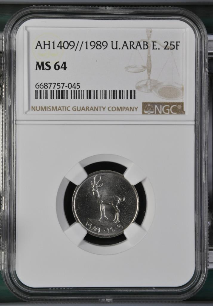 United Arab Emirates 25 Fils AH1409 / 1989 NGC MS 64