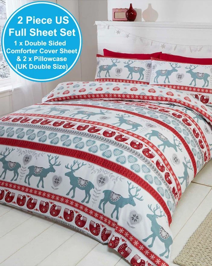 JUEGO FUNDA NÓRDICA DOBLE NAVIDAD SCANDI ROJO ALGODÓN CEPILLADO SUAVE Y ACOGEDOR Foto 2 de 2