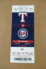 TEXAS RANGERS VS TWINS 4/26/2017 FULL TICKET ~ RYAN RUA (GRAND SLAM HR)