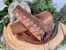 Size Small Cosplay Brown Suede Pleather Warrior Armor Arm Bracers Sold As Pair