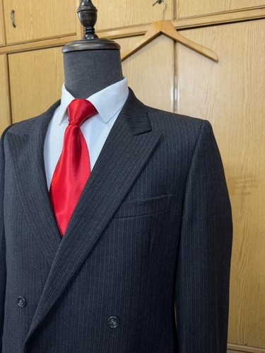 Vintage Double Breasted bespoke Classic pure Wool Men suit jacket blazer 38R 40R - Picture 3 of 17