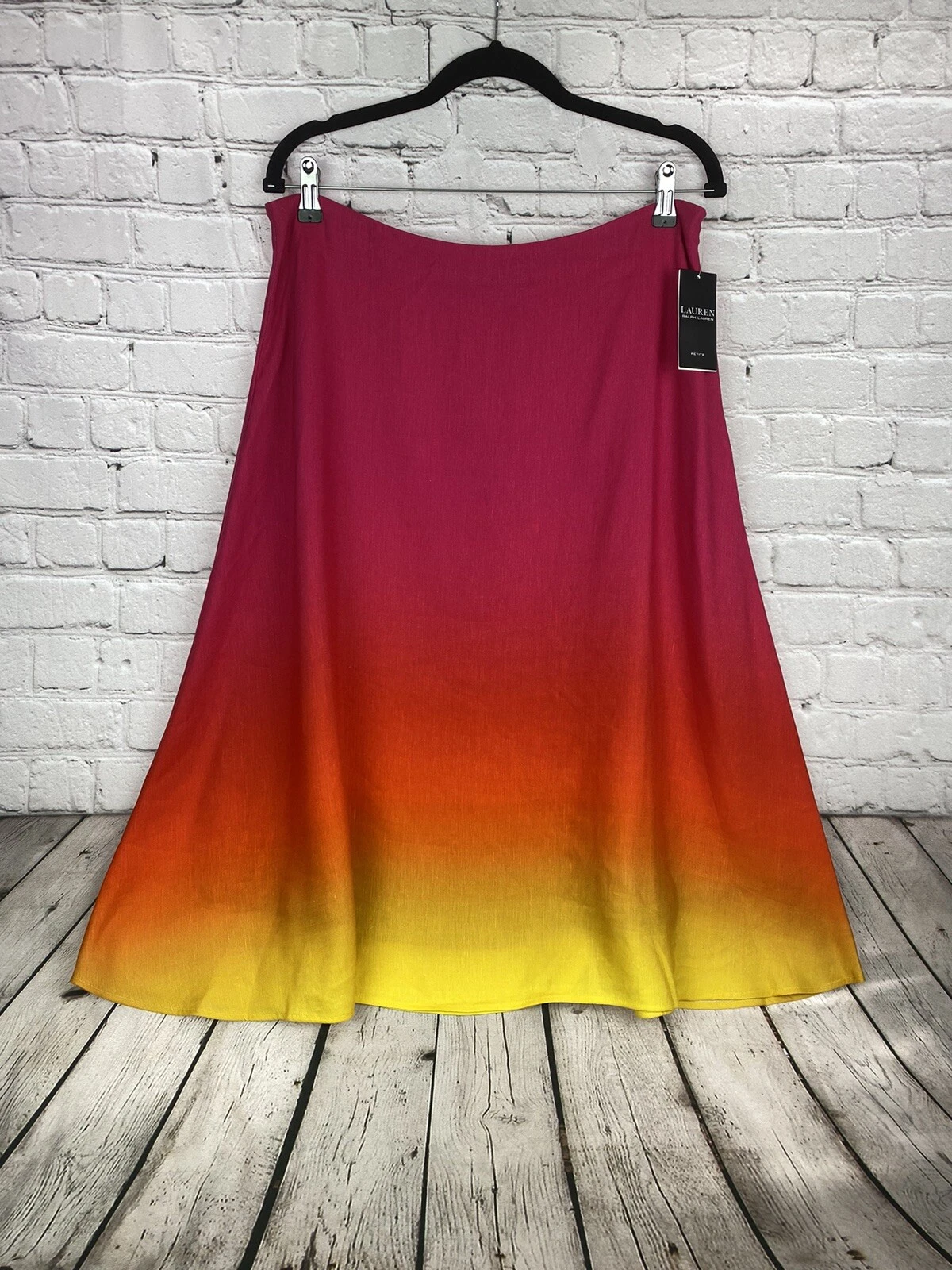 Lauren Ralph Lauren Size 14P Pink Hombre Lined Midi Skirt NWT $195