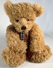 Russ Berrie SPRIGGS Teddy Bear Plush 15  Brown w/ Plaid Bow Stuffed Animal EUC