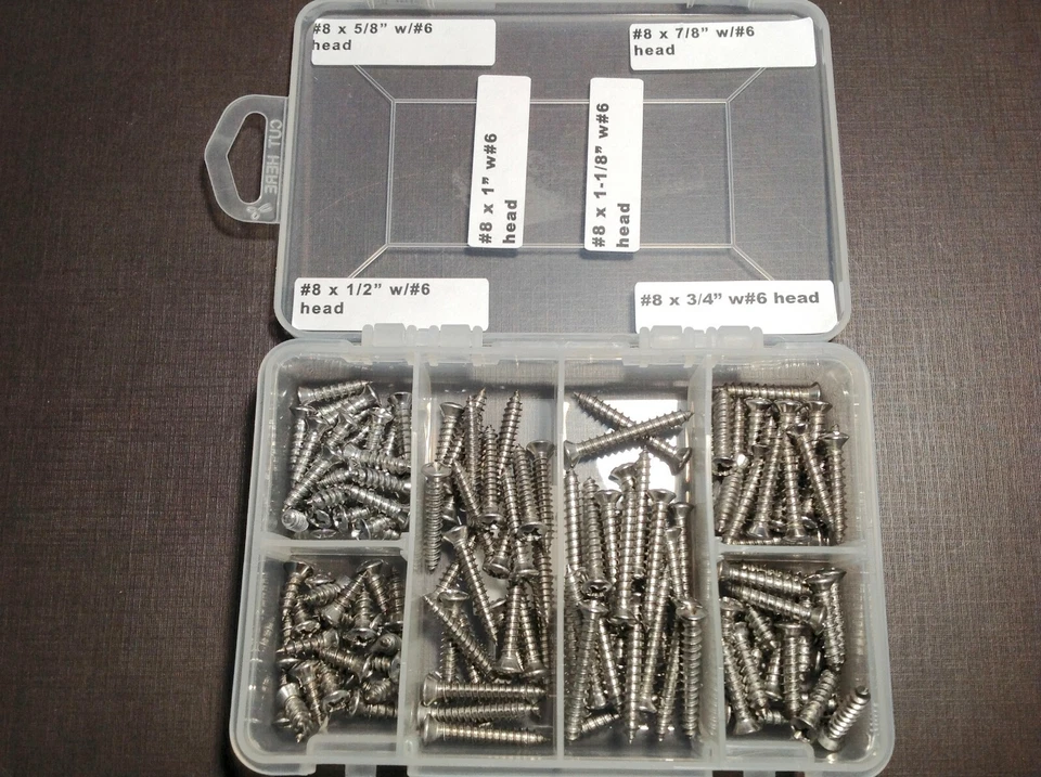 150 piezas GM #8 con #6 Phillips cabeza ovalada acero inoxidable decoración moldura tornillos surtido Foto 2 de 3