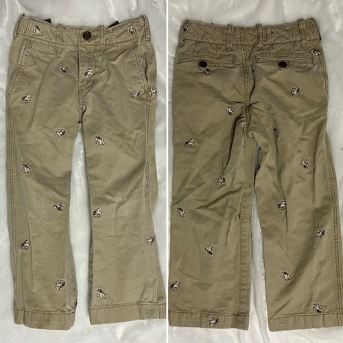 Baby Gap Boy 4 Years 4T Khaki Bulldog Embroidered Pants Chino Trouser Straight - Picture 2 of 6